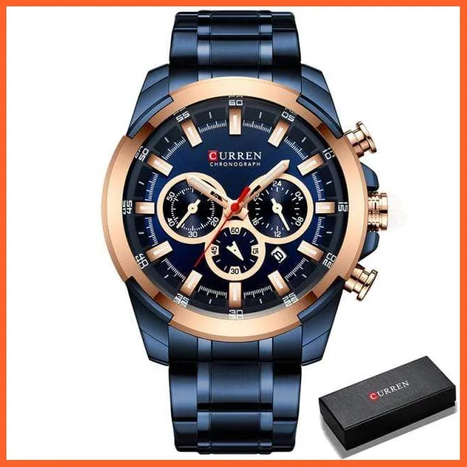 Men’S Watches Top Brand Big Luxury Sports Watch  | Men Military Steel Quartz Wrist Watches Chronograph Gold Design Watch