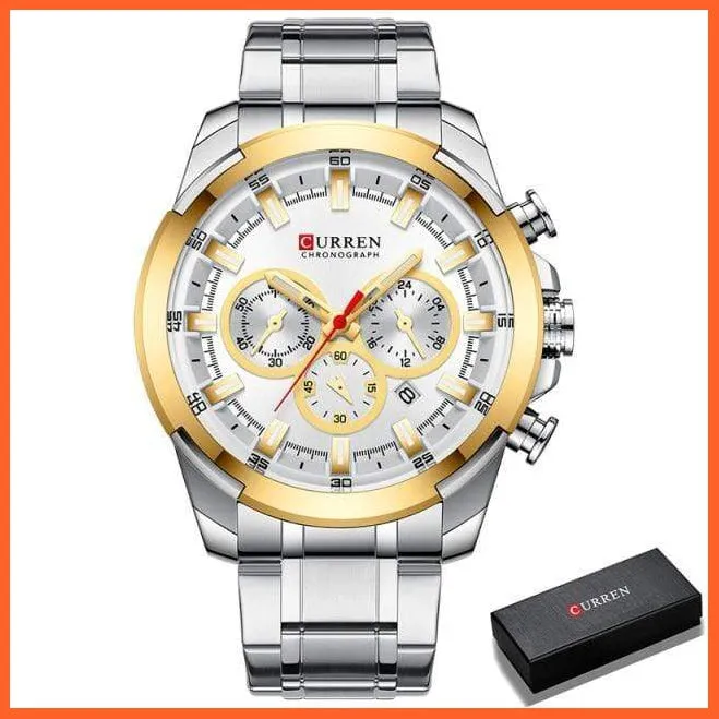 Men’S Watches Top Brand Big Luxury Sports Watch  | Men Military Steel Quartz Wrist Watches Chronograph Gold Design Watch