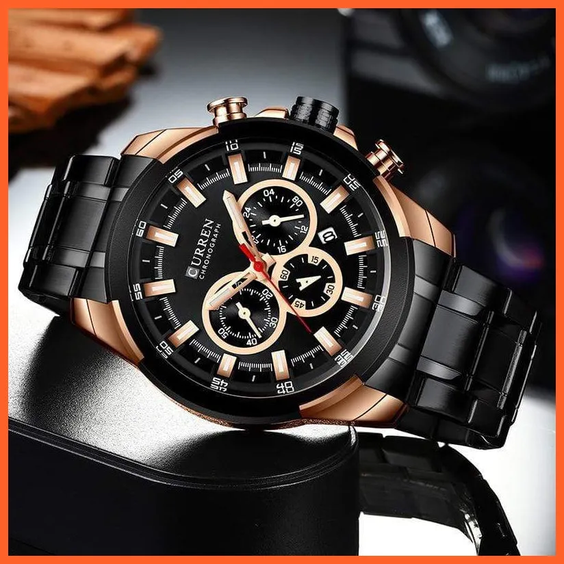 Men’S Watches Top Brand Big Luxury Sports Watch  | Men Military Steel Quartz Wrist Watches Chronograph Gold Design Watch