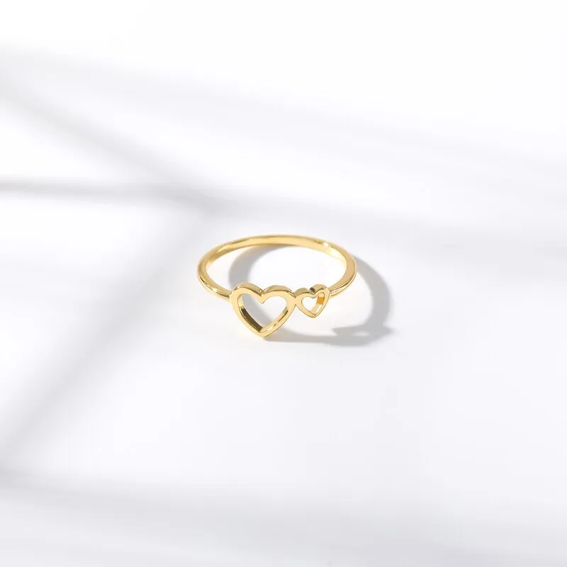 New Rose Gold Silver Double Heart Wedding