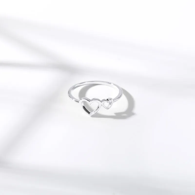 New Rose Gold Silver Double Heart Wedding