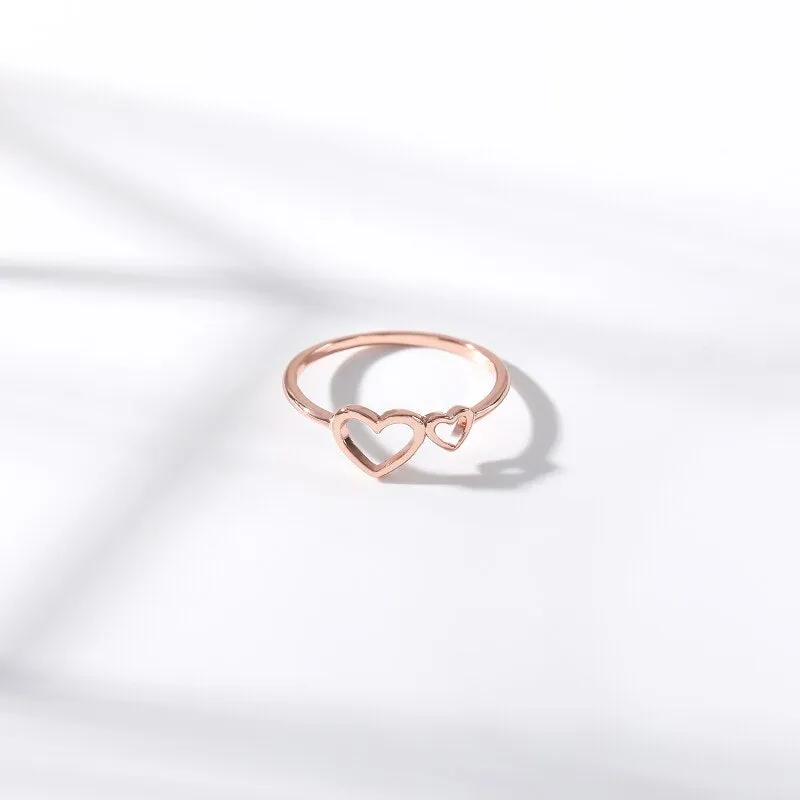 New Rose Gold Silver Double Heart Wedding