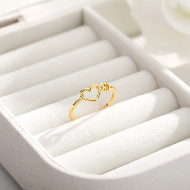 New Rose Gold Silver Double Heart Wedding
