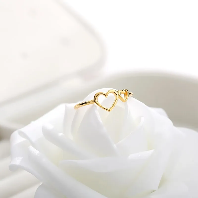 New Rose Gold Silver Double Heart Wedding