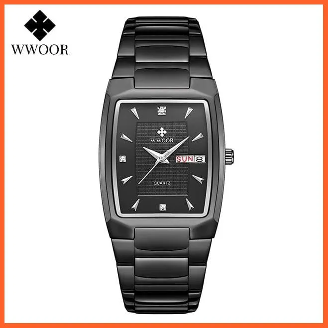 New Square Watch Men With Automatic Week Date Luxury Stainless Steel Gold Mens Quartz Wrist Watches
