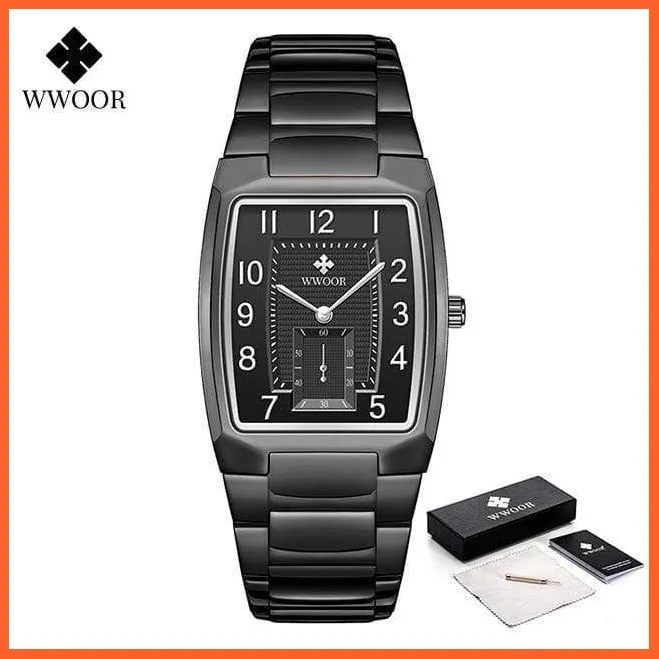 New Square Watch Men With Automatic Week Date Luxury Stainless Steel Gold Mens Quartz Wrist Watches