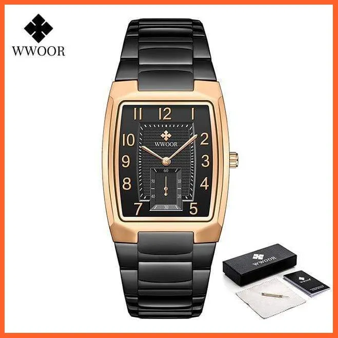 New Square Watch Men With Automatic Week Date Luxury Stainless Steel Gold Mens Quartz Wrist Watches
