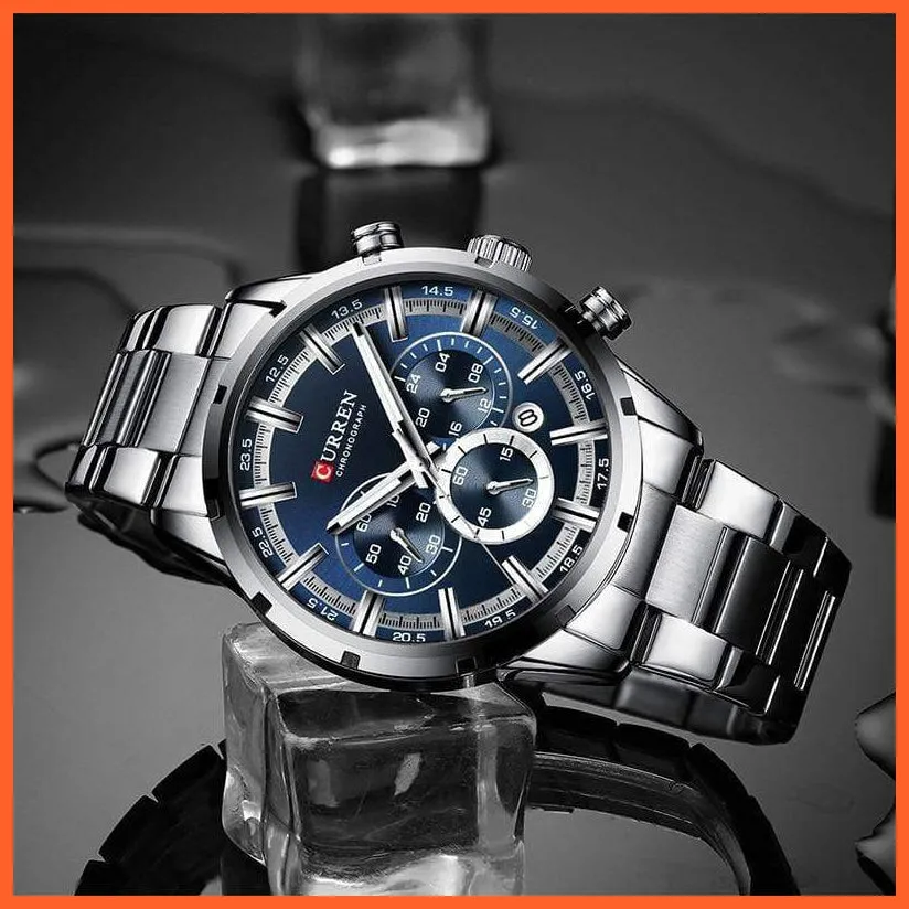 New  Top Brand Luxury Fashion Mens Watches Stainless Steel Chronograph Quartz Watch Men Sports Wrist Watches