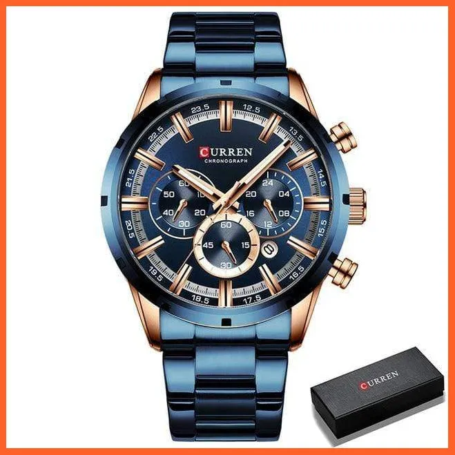 New  Top Brand Luxury Fashion Mens Watches Stainless Steel Chronograph Quartz Watch Men Sports Wrist Watches