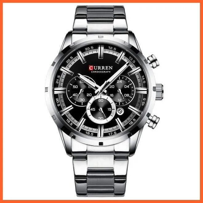 New  Top Brand Luxury Fashion Mens Watches Stainless Steel Chronograph Quartz Watch Men Sports Wrist Watches