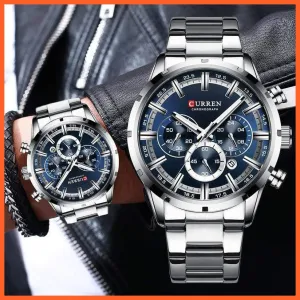 New  Top Brand Luxury Fashion Mens Watches Stainless Steel Chronograph Quartz Watch Men Sports Wrist Watches