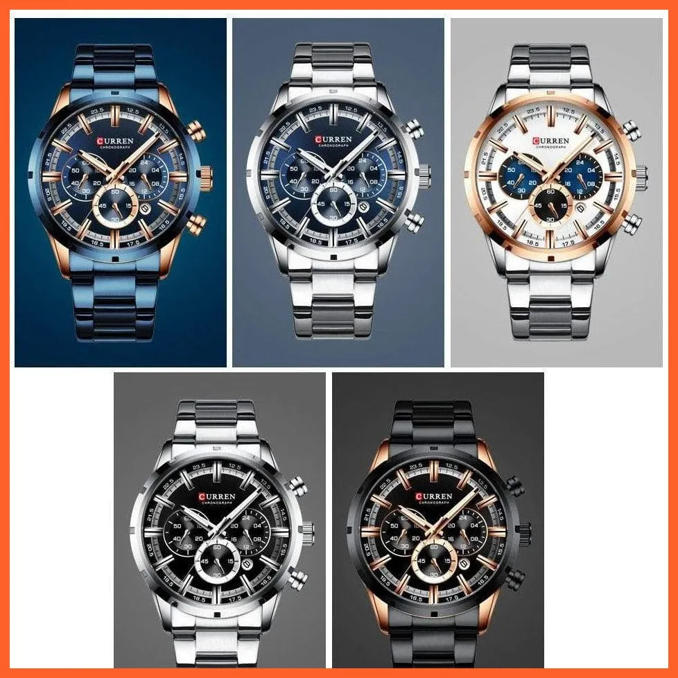 New  Top Brand Luxury Fashion Mens Watches Stainless Steel Chronograph Quartz Watch Men Sports Wrist Watches