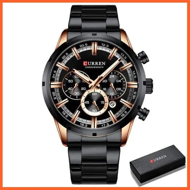 New  Top Brand Luxury Fashion Mens Watches Stainless Steel Chronograph Quartz Watch Men Sports Wrist Watches
