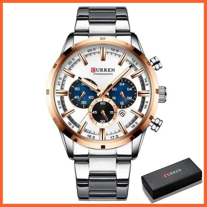 New  Top Brand Luxury Fashion Mens Watches Stainless Steel Chronograph Quartz Watch Men Sports Wrist Watches