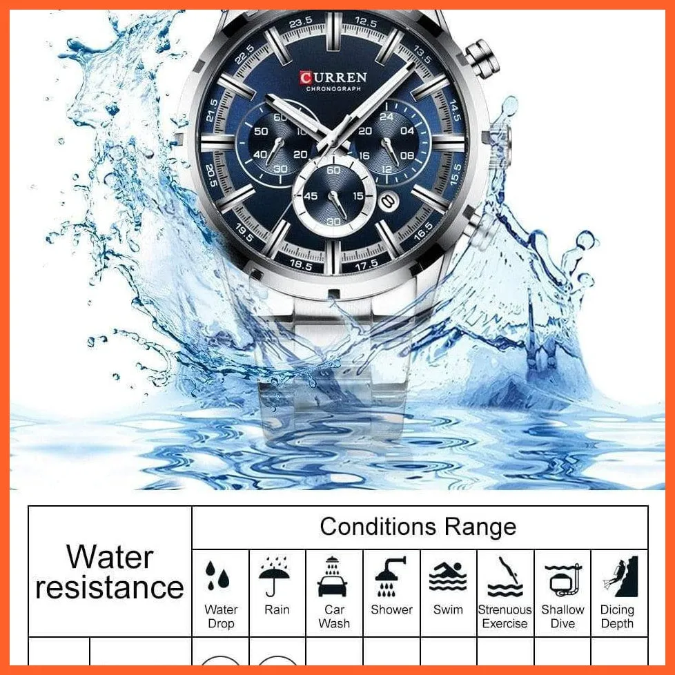 New  Top Brand Luxury Fashion Mens Watches Stainless Steel Chronograph Quartz Watch Men Sports Wrist Watches