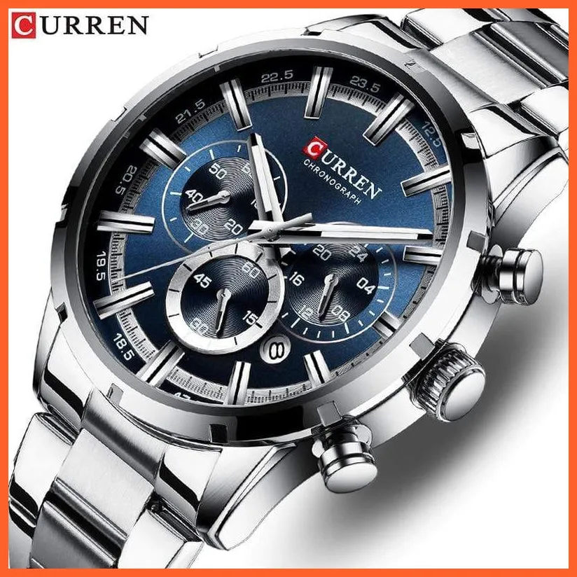 New  Top Brand Luxury Fashion Mens Watches Stainless Steel Chronograph Quartz Watch Men Sports Wrist Watches