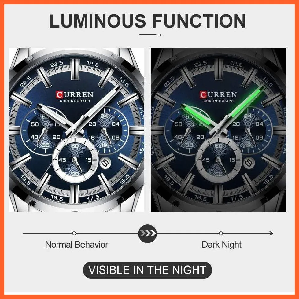 New  Top Brand Luxury Fashion Mens Watches Stainless Steel Chronograph Quartz Watch Men Sports Wrist Watches
