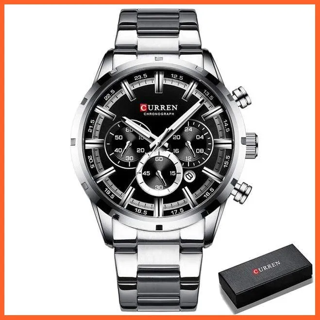 New  Top Brand Luxury Fashion Mens Watches Stainless Steel Chronograph Quartz Watch Men Sports Wrist Watches