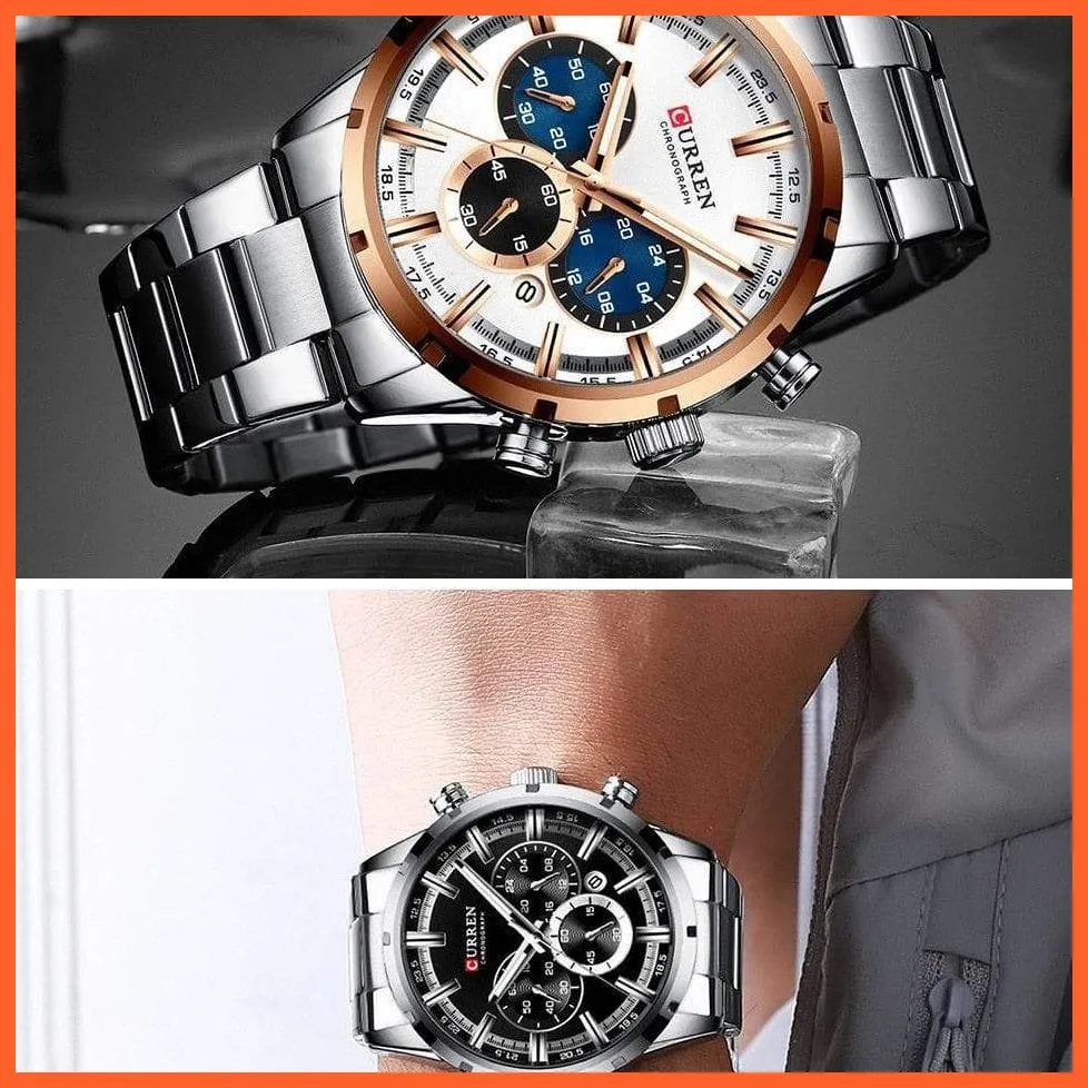New  Top Brand Luxury Fashion Mens Watches Stainless Steel Chronograph Quartz Watch Men Sports Wrist Watches