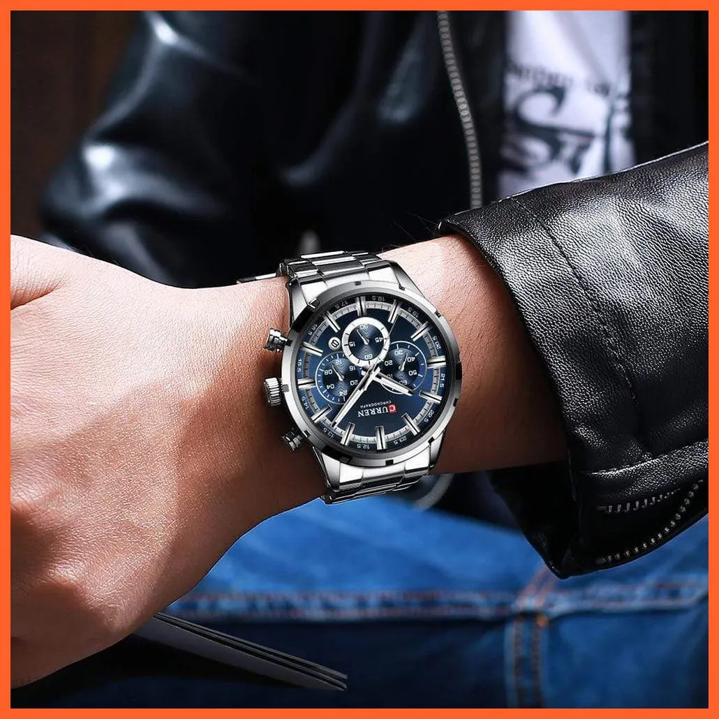 New  Top Brand Luxury Fashion Mens Watches Stainless Steel Chronograph Quartz Watch Men Sports Wrist Watches