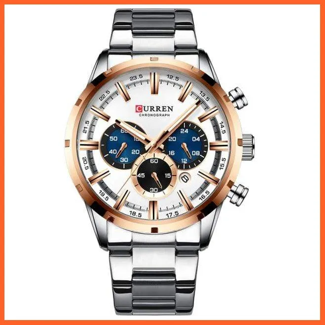 New  Top Brand Luxury Fashion Mens Watches Stainless Steel Chronograph Quartz Watch Men Sports Wrist Watches