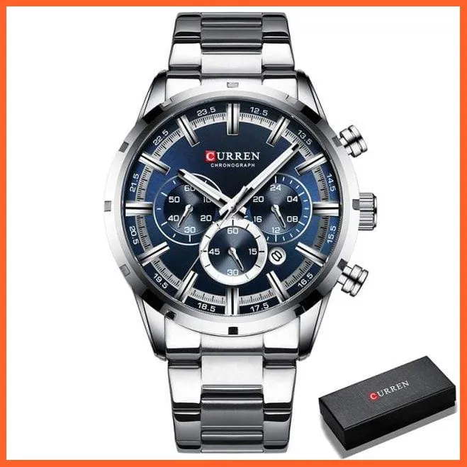 New  Top Brand Luxury Fashion Mens Watches Stainless Steel Chronograph Quartz Watch Men Sports Wrist Watches