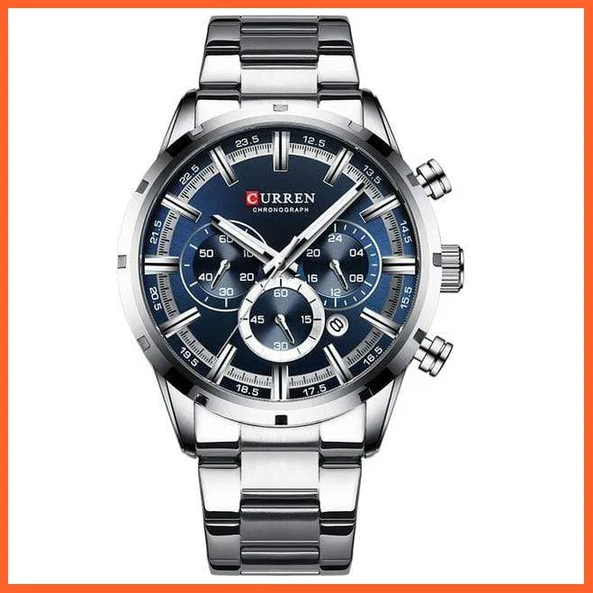 New  Top Brand Luxury Fashion Mens Watches Stainless Steel Chronograph Quartz Watch Men Sports Wrist Watches