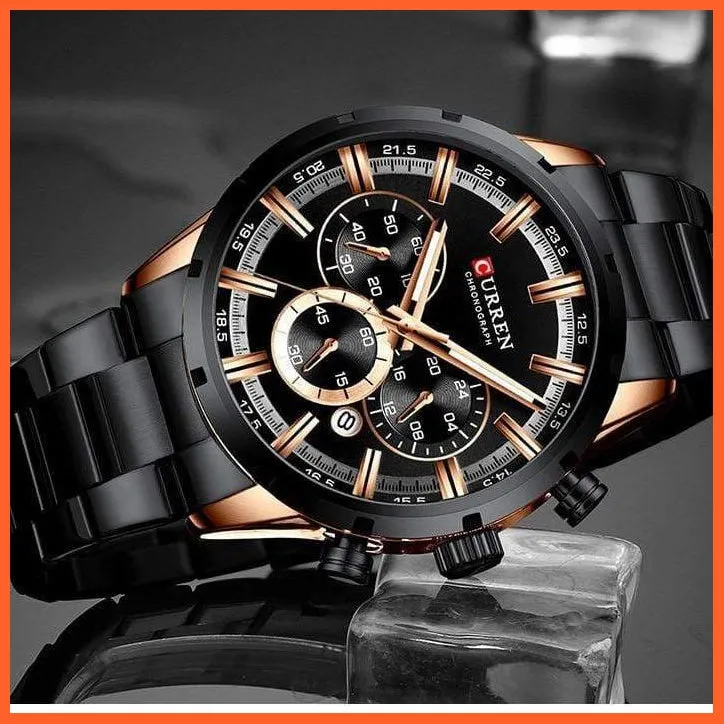New  Top Brand Luxury Fashion Mens Watches Stainless Steel Chronograph Quartz Watch Men Sports Wrist Watches