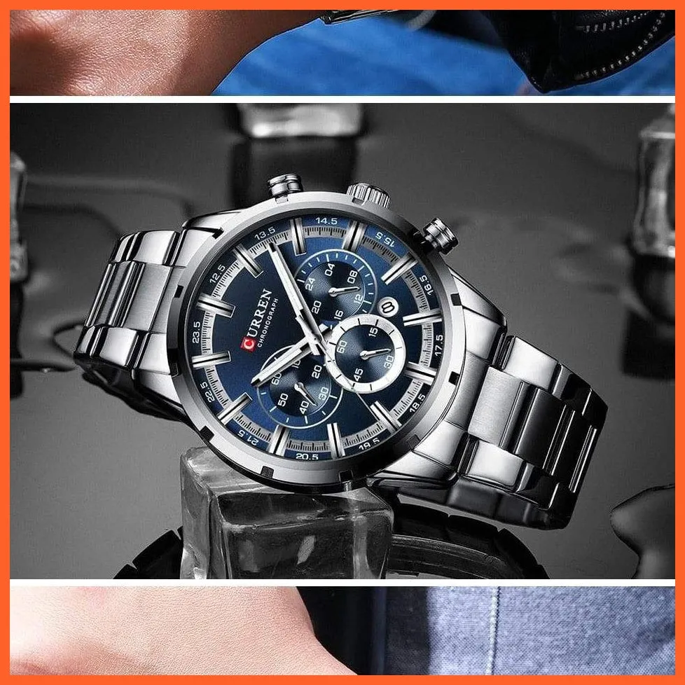 New  Top Brand Luxury Fashion Mens Watches Stainless Steel Chronograph Quartz Watch Men Sports Wrist Watches