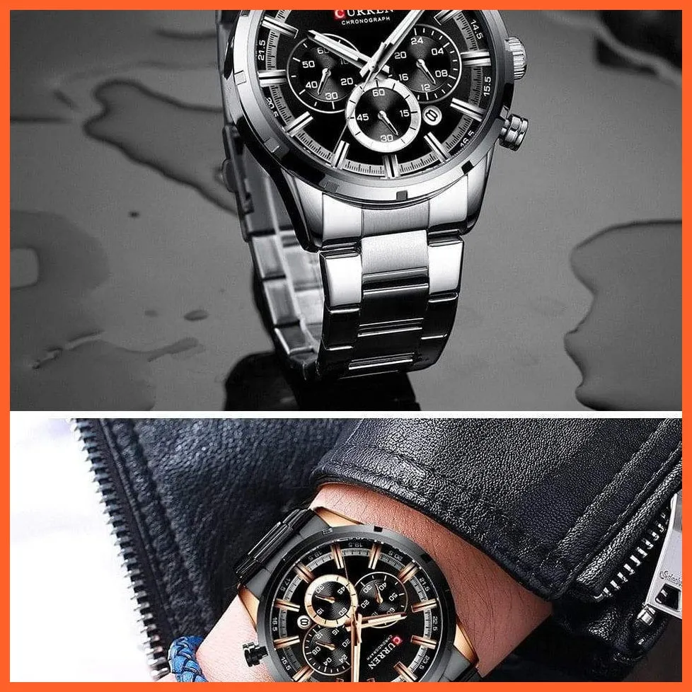 New  Top Brand Luxury Fashion Mens Watches Stainless Steel Chronograph Quartz Watch Men Sports Wrist Watches