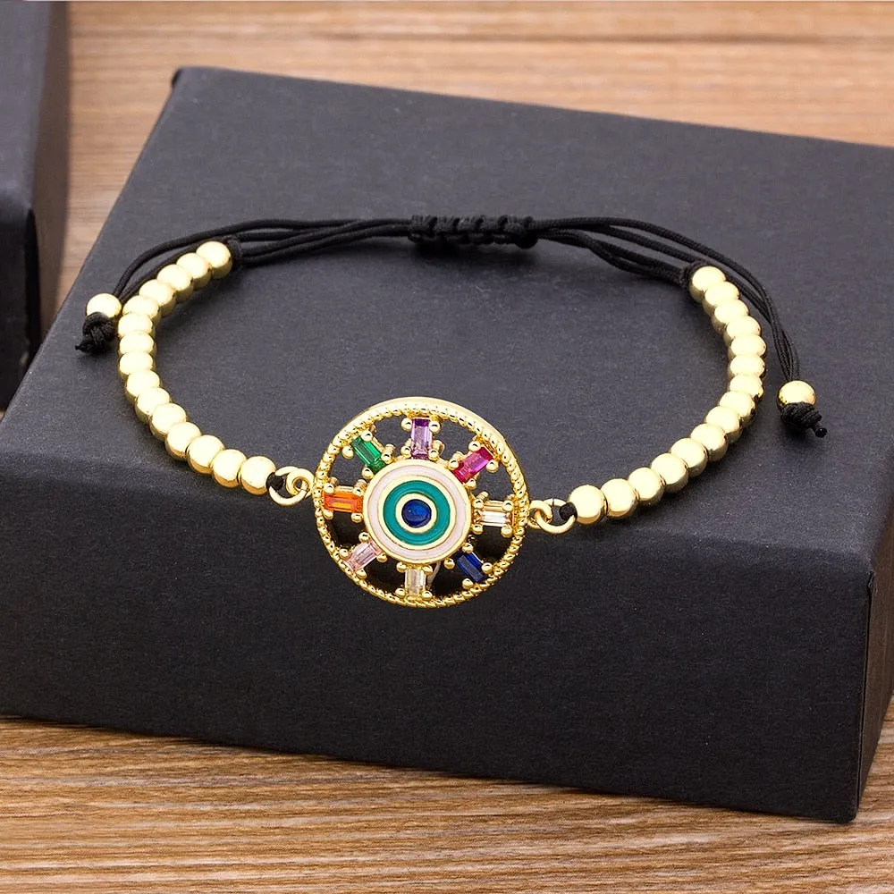 Nidin Trendy Turkish Evil Eye Handmade Beads Bracelet Pave CZ Blue Eye Lucky Rope Bracelet Adjustable Female Party Jewelry Gifts