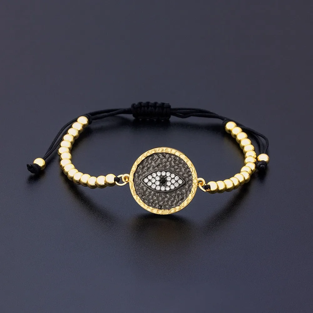 Nidin Trendy Turkish Evil Eye Handmade Beads Bracelet Pave CZ Blue Eye Lucky Rope Bracelet Adjustable Female Party Jewelry Gifts