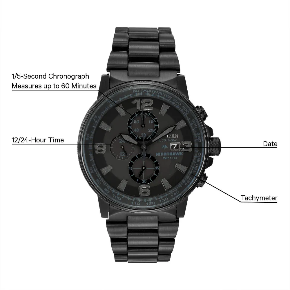 Nighthawk Black Ion-Plated Stainless Steel with Chronograph & Tachymeter by Citizen