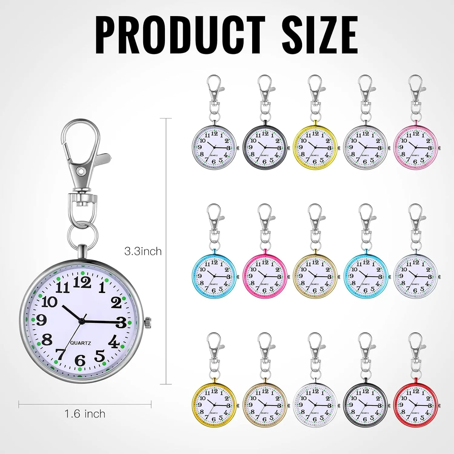 Outus 15 Pieces Quartz Nurse Pocket Watch Round Doctor Brooch with Key Buckle Hanging Nurse Watch Clip on Doctors