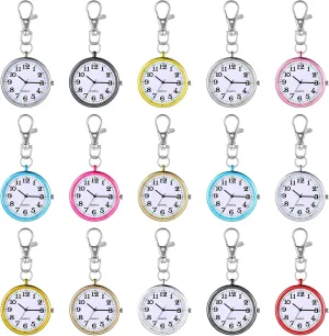 Outus 15 Pieces Quartz Nurse Pocket Watch Round Doctor Brooch with Key Buckle Hanging Nurse Watch Clip on Doctors