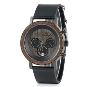 Ovo Black Wood/Leather Watch