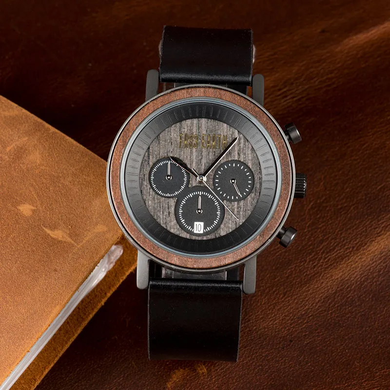 Ovo Black Wood/Leather Watch
