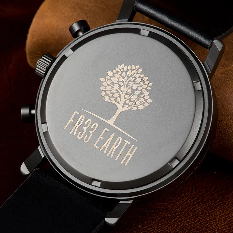 Ovo Black Wood/Leather Watch