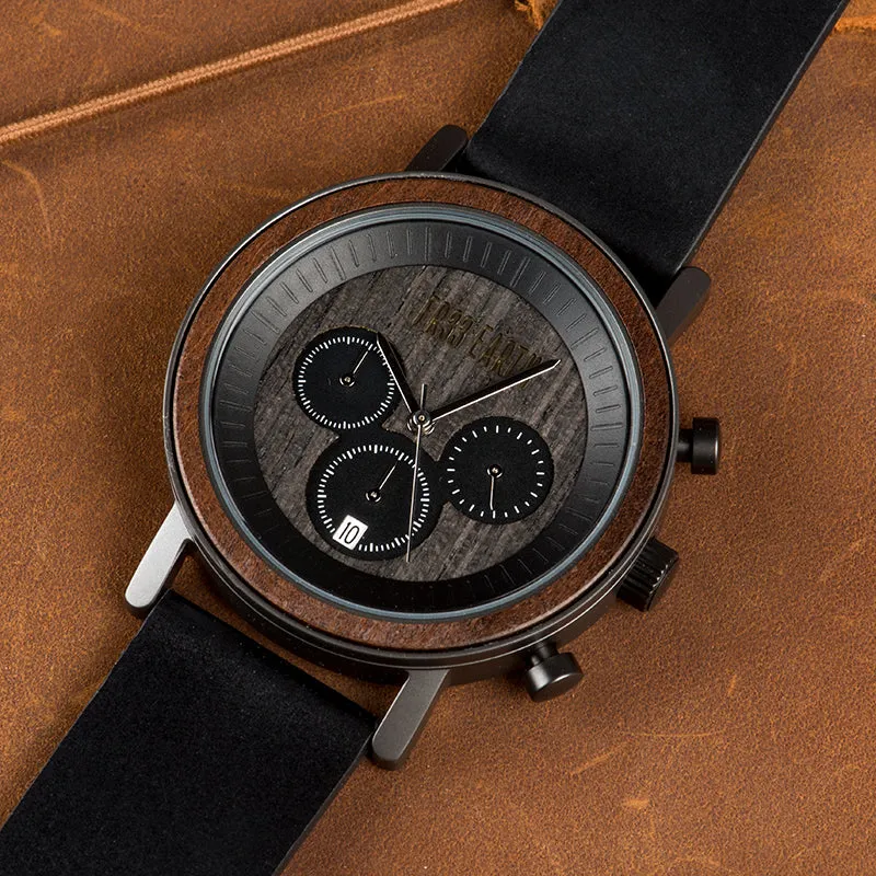 Ovo Black Wood/Leather Watch