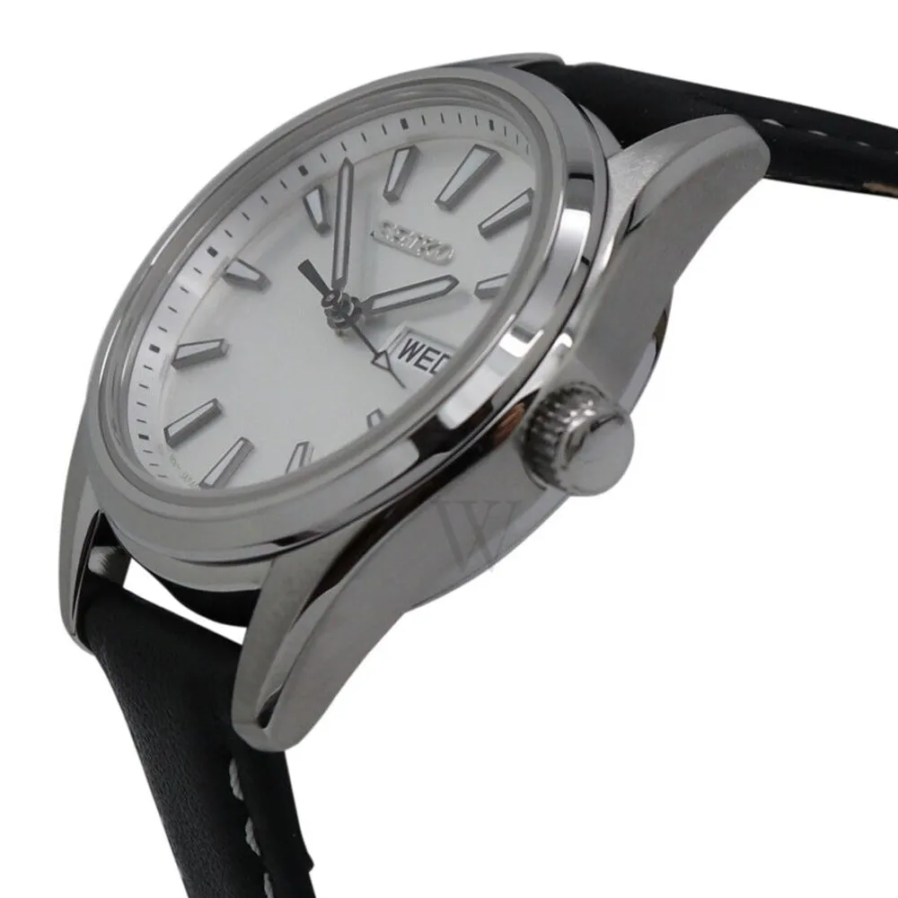 Seiko Womens Silver-tone Dial Black Band Stainless Steel Quartz Watch - SUR455