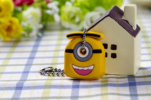 Silicone Amusing Head Yellow Face Stool Emoticons Smile Key Cover Key Cap Keychain Key Chain Key Ring Key Holder Women Bag Charm