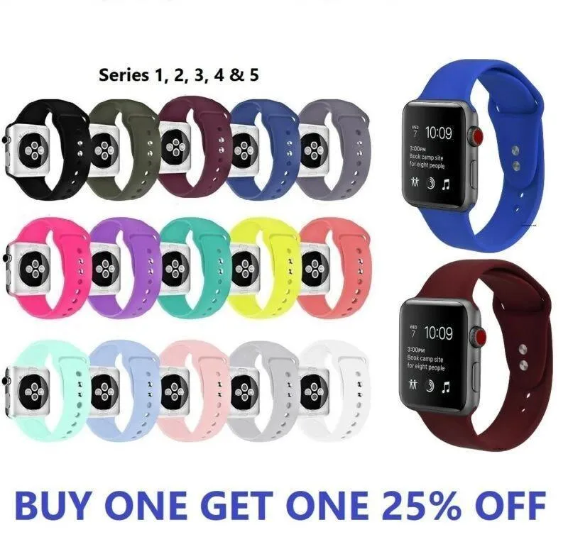Silicone Strap Band for Apple Watch Sports Series 5/4/3/2/1 38mm 40mm 42mm 44mm