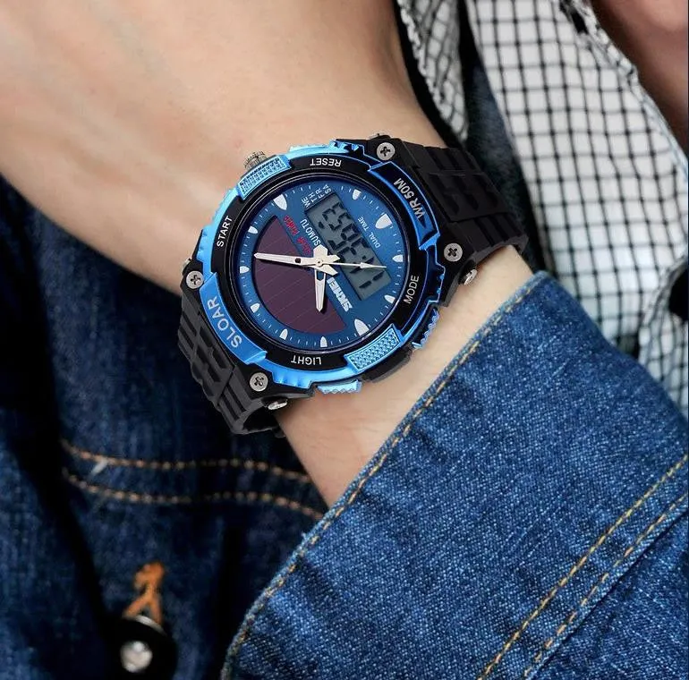SKMEI Solar Wristwatch Power Sport Watches Men Luxury Brand 50M Waterproof Outdoor LCD Digital Watch Military Watch