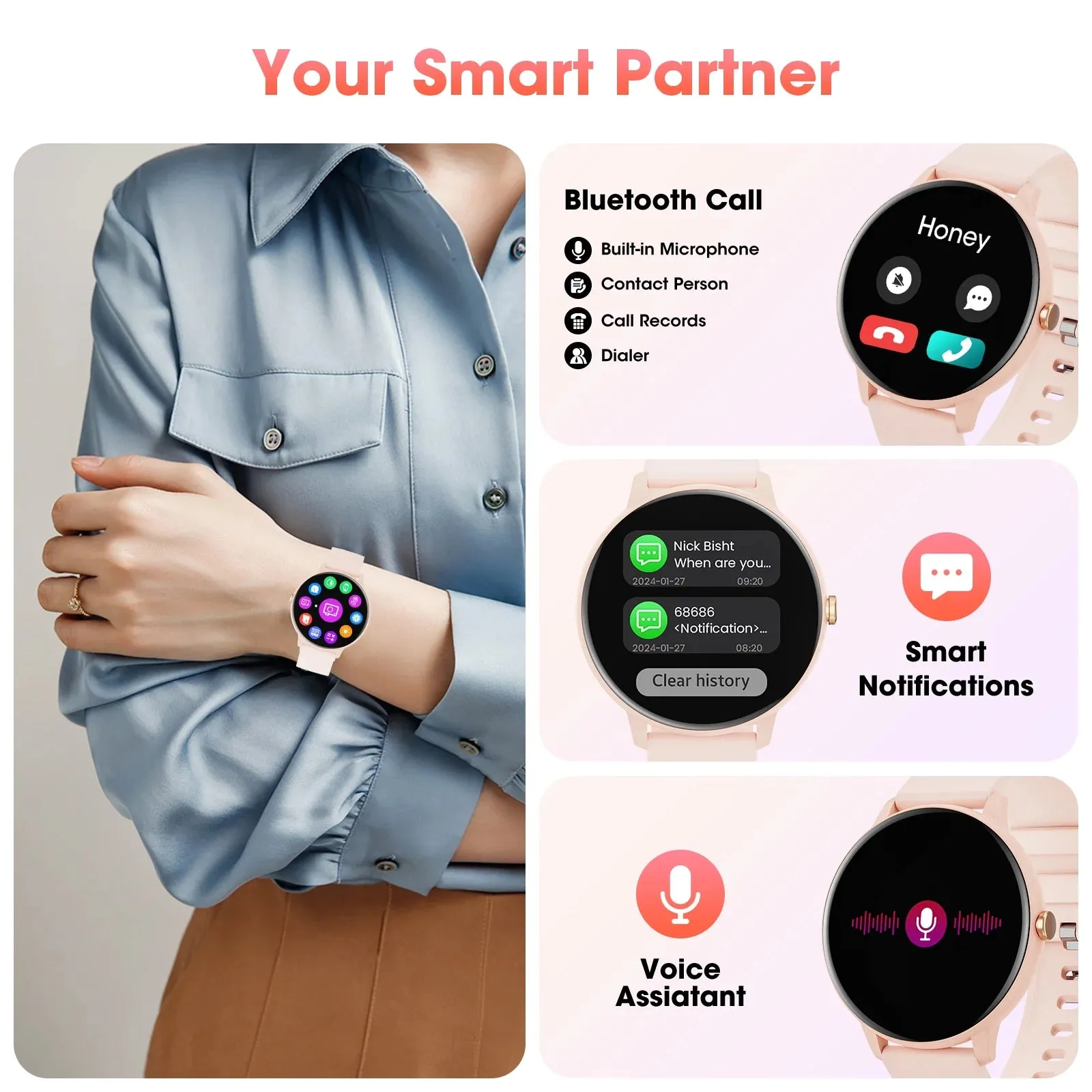 Smart Watch - 1.39" Touch Display, Call Function, Fitness Tracker, IP68 Waterproof