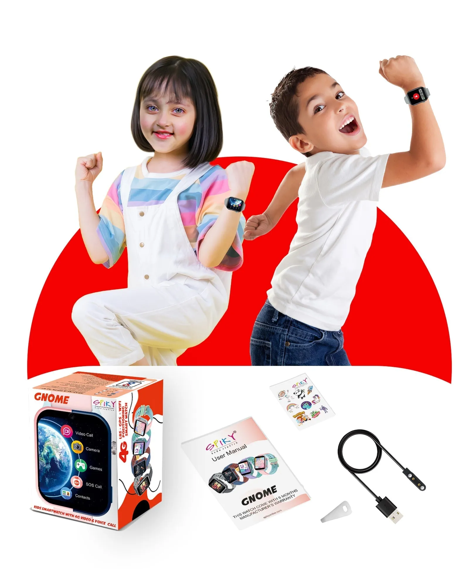Spiky GNOME 4g Video & Voice Calling Smartwatch with - Pink