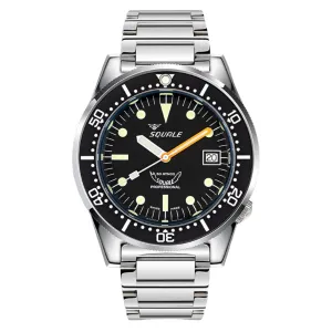 Squale 1521 Polished Steel Case - Black Dial on Bracelet
