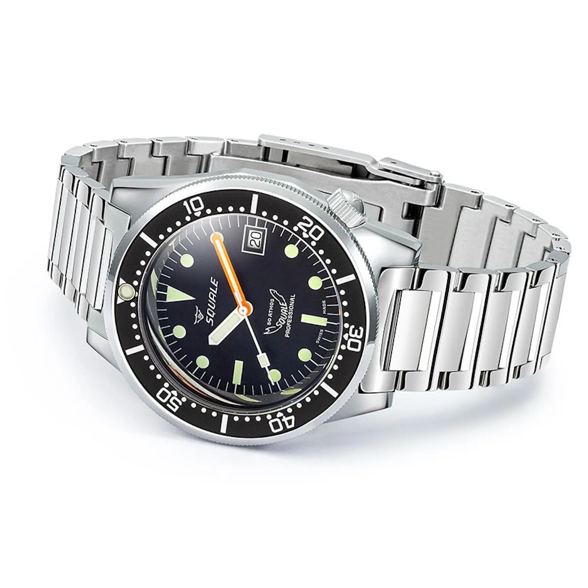 Squale 1521 Polished Steel Case - Black Dial on Bracelet