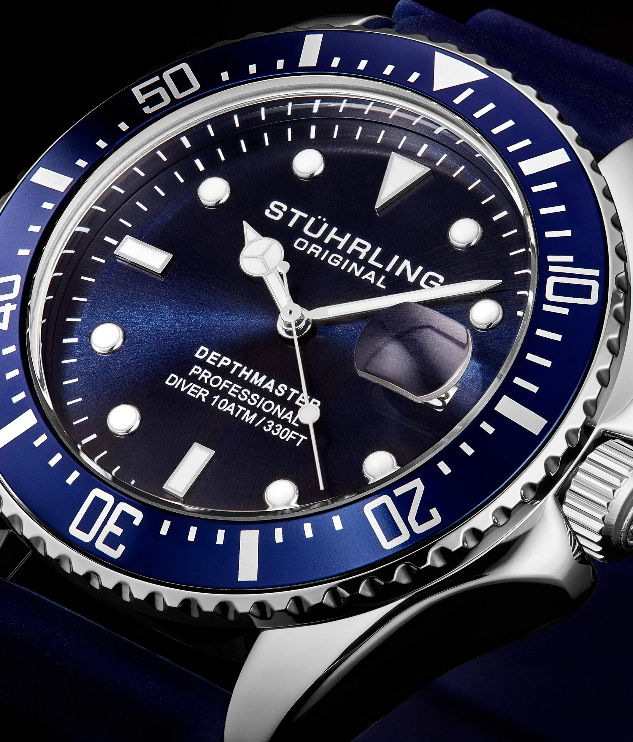 Stuhrling Original Watches for Men - Pro Diver Watch - Sports Watch for Men with Screw Down Crown for 330 Ft. of Water Resistance - Analog Dial, Quartz Movement - Mens Watches Collection (Blue)