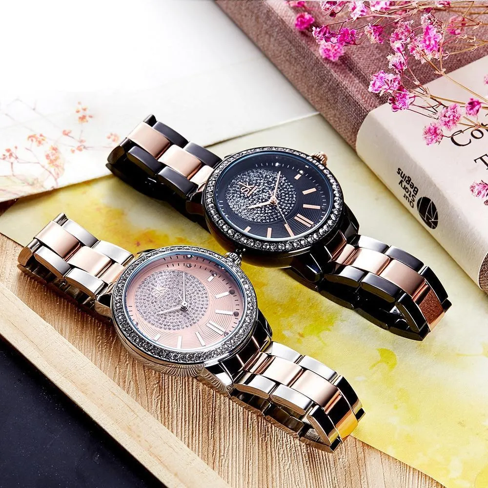 Top Brand Crystal Luxury Rose Gold Quartz Watches  for Women Ladies