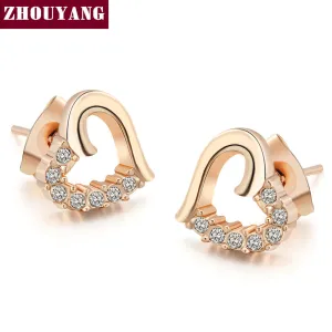 Top Quality ZYE327 Hollow Heart Half Of Crystal Silver Color Stud Earrings Jewelry Genuine Austrian Crystal Wholesale